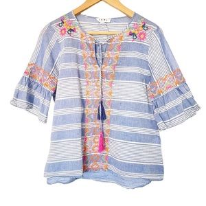 THML blue sheer embroidered cotton top